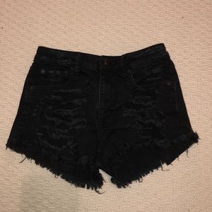 American Eagle Black Distressed Denim Shorts